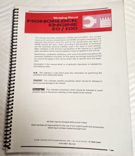 Derbi oem shop manual 100cc - shop, 50-100cc
